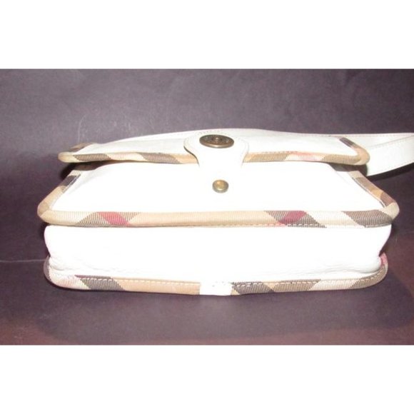 Burberry Purses Plaid Trim White Leather With Nova Check And Coated Canvas Bag - Picture 5 of 12